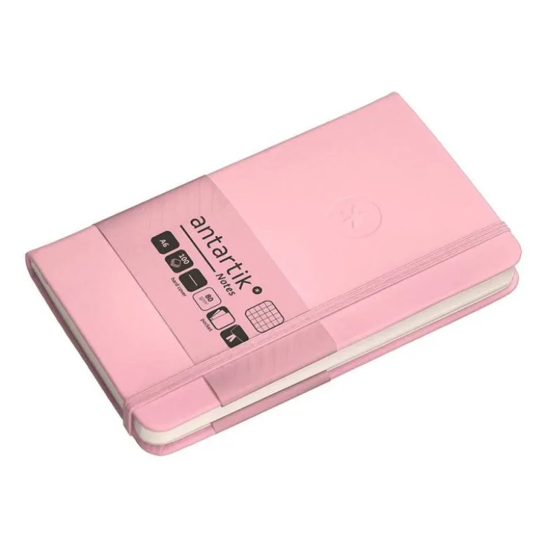 CUADERNO CON GOMILLA ANTARTIK NOTES TAPA DURA A6 HOJAS CUADRICULA ROSA PASTEL 100 HOJAS 80 GR FSC