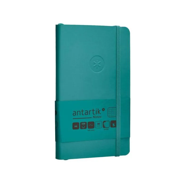 CUADERNO CON GOMILLA ANTARTIK NOTES TAPA BLANDA A6 CUADRICULA VERDE AGUAMARINA 100 HOJAS 80 GR FSC