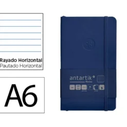 CUADERNO CON GOMILLA ANTARTIK NOTES TAPA BLANDA A6 RAYAS AZUL MARINO 100 HOJAS 80 GR FSC
