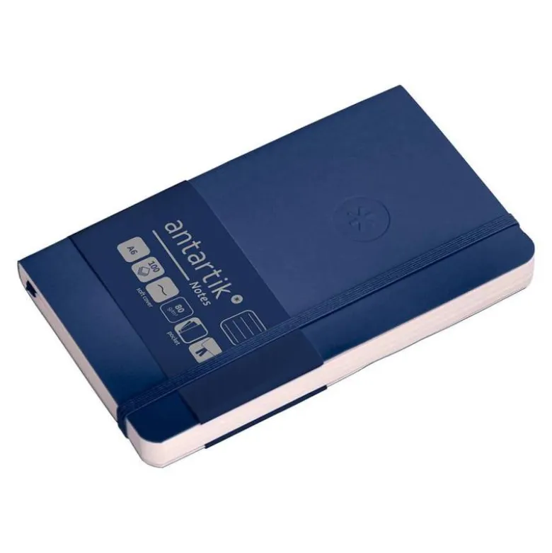 CUADERNO CON GOMILLA ANTARTIK NOTES TAPA BLANDA A6 RAYAS AZUL MARINO 100 HOJAS 80 GR FSC