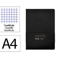 CUADERNO CON GOMILLA ANTARTIK NOTES TAPA DURA A4 HOJAS CUADRICULA NEGRO 100 HOJAS 80 GR FSC