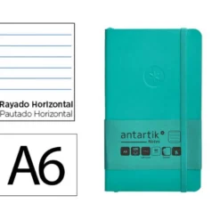 CUADERNO CON GOMILLA ANTARTIK NOTES TAPA BLANDA A6 RAYAS TURQUESA 100 HOJAS 80 GR FSC