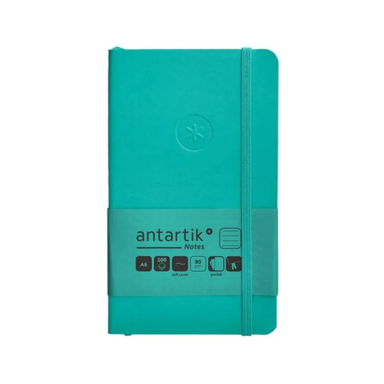 CUADERNO CON GOMILLA ANTARTIK NOTES TAPA BLANDA A6 RAYAS TURQUESA 100 HOJAS 80 GR FSC