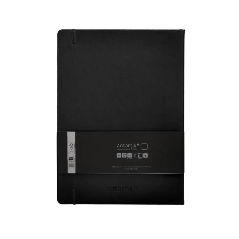 CUADERNO CON GOMILLA ANTARTIK NOTES TAPA DURA A4 HOJAS LISAS NEGRO 100 HOJAS 80 GR FSC