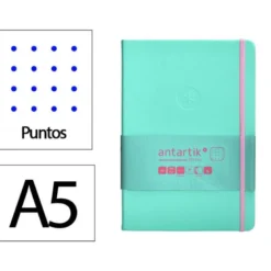 CUADERNO CON GOMILLA ANTARTIK NOTES TAPA DURA A5 HOJAS PUNTOS ROSA Y TURQUESA 100 HOJAS 80 GR FSC