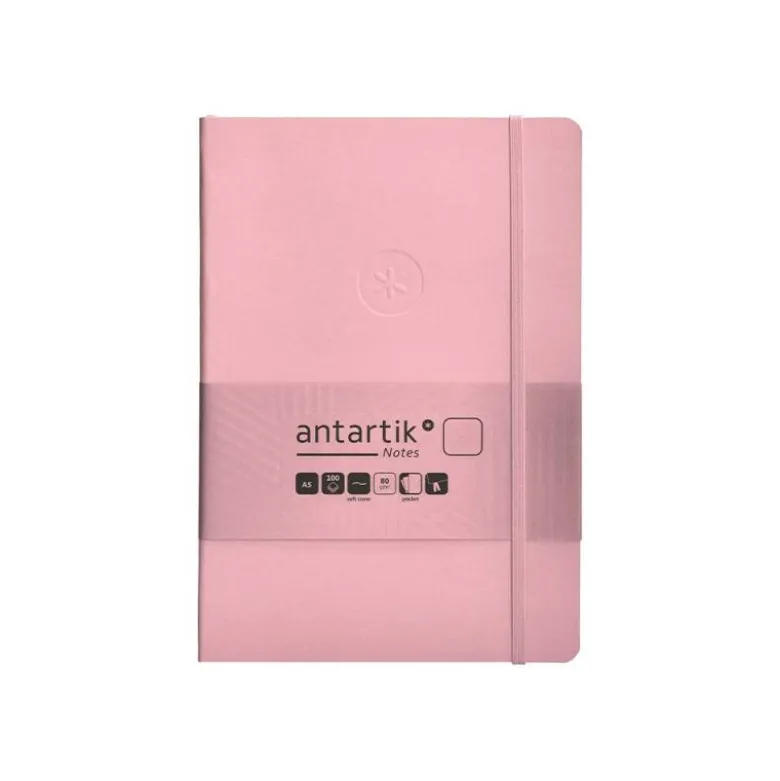 CUADERNO CON GOMILLA ANTARTIK NOTES TAPA BLANDA A5 HOJAS LISAS ROSA PASTEL 80 HOJAS 80 GR FSC