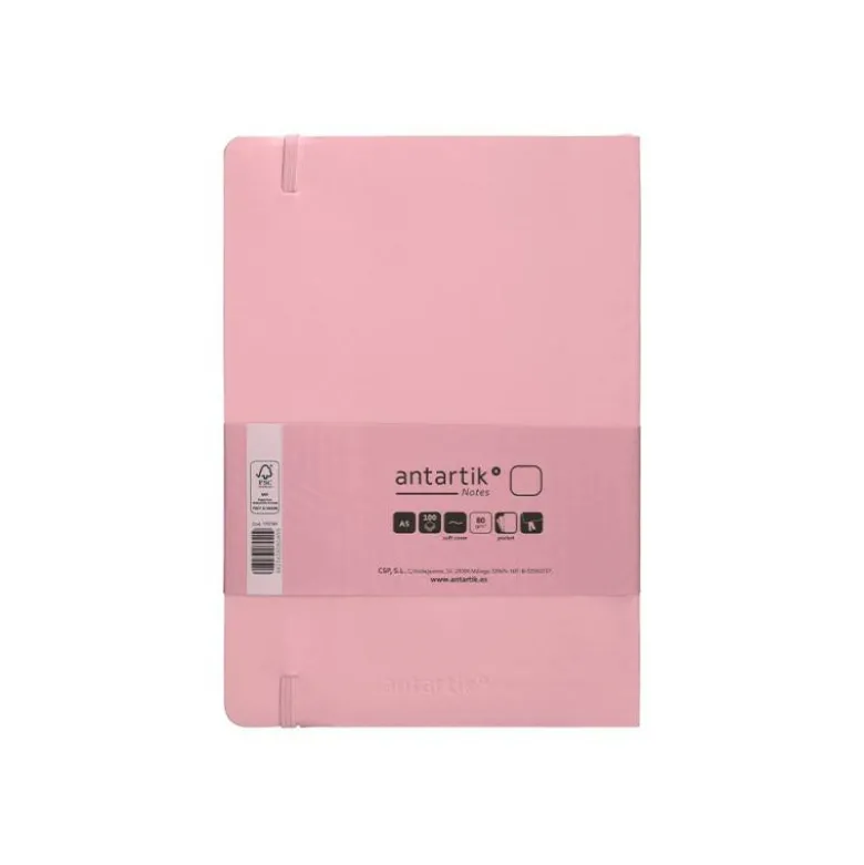 CUADERNO CON GOMILLA ANTARTIK NOTES TAPA BLANDA A5 HOJAS LISAS ROSA PASTEL 80 HOJAS 80 GR FSC