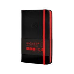CUADERNO CON GOMILLA ANTARTIK NOTES TAPA DURA A6 HOJAS RAYAS NEGRO Y ROJO 100 HOJAS 80 GR FSC