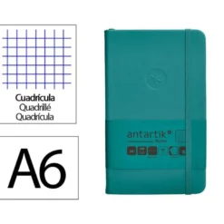CUADERNO CON GOMILLA ANTARTIK NOTES TAPA DURA A6 HOJAS CUADRICULA VERDE AGUAMARINA 100 HOJAS 80 GR
