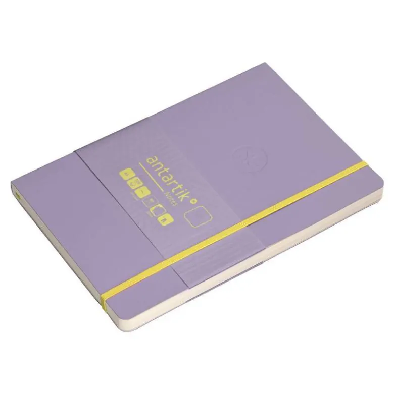 CUADERNO CON GOMILLA ANTARTIK NOTES TAPA BLANDA A5 HOJAS LISAS MORADO Y AMARILLO 80 HOJAS 80 GR FSC