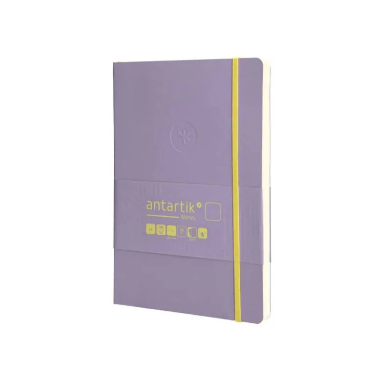 CUADERNO CON GOMILLA ANTARTIK NOTES TAPA BLANDA A5 HOJAS LISAS MORADO Y AMARILLO 80 HOJAS 80 GR FSC