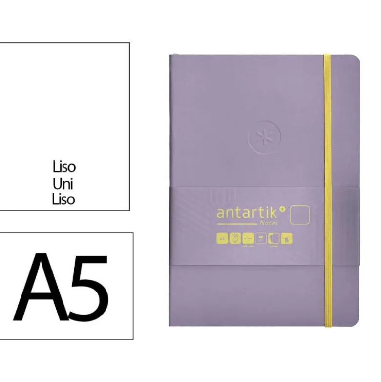 CUADERNO CON GOMILLA ANTARTIK NOTES TAPA BLANDA A5 HOJAS LISAS MORADO Y AMARILLO 80 HOJAS 80 GR FSC