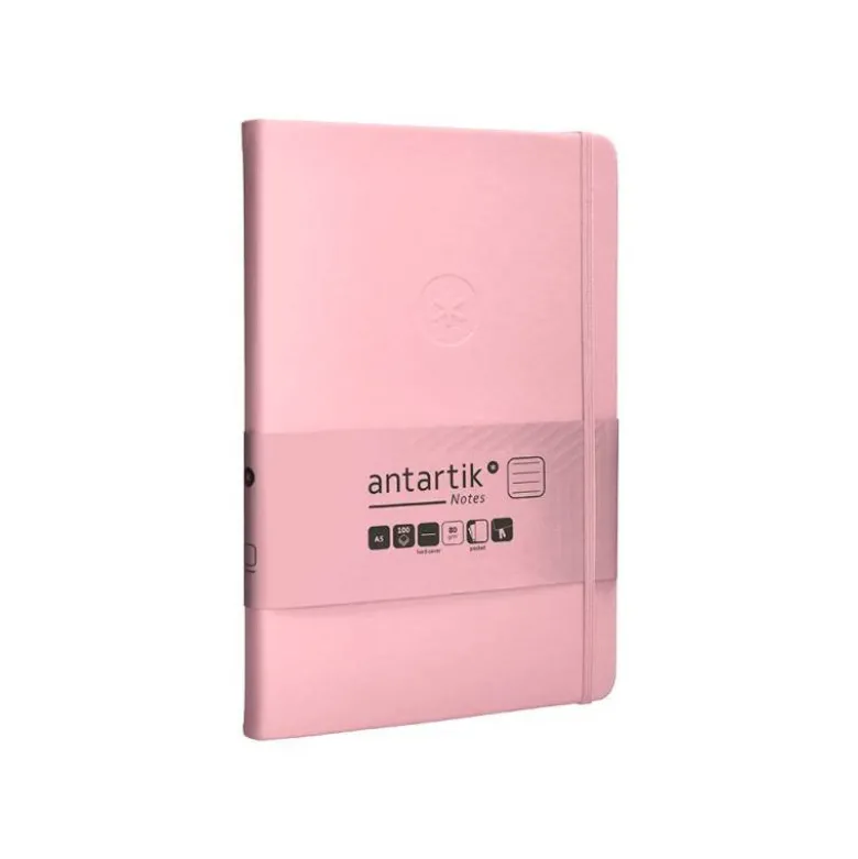 CUADERNO CON GOMILLA ANTARTIK NOTES TAPA DURA A5 HOJAS RAYAS ROSA PASTEL 100 HOJAS 80 GR FSC