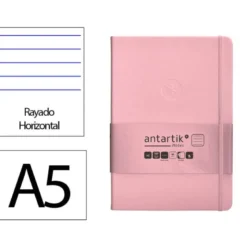 CUADERNO CON GOMILLA ANTARTIK NOTES TAPA DURA A5 HOJAS RAYAS ROSA PASTEL 100 HOJAS 80 GR FSC