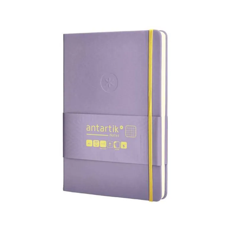 CUADERNO CON GOMILLA ANTARTIK NOTES TAPA DURA A5 HOJAS CUADRICULA MORADO Y AMARILLO 100 HOJAS 80 GR FSC