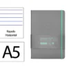 CUADERNO CON GOMILLA ANTARTIK NOTES TAPA DURA A5 HOJAS RAYAS GRIS Y TURQUESA 100 HOJAS 80 GR FSC