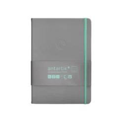 CUADERNO CON GOMILLA ANTARTIK NOTES TAPA DURA A5 HOJAS RAYAS GRIS Y TURQUESA 100 HOJAS 80 GR FSC