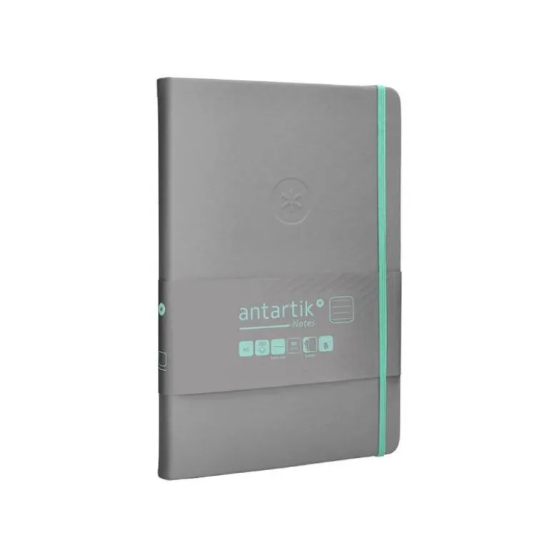 CUADERNO CON GOMILLA ANTARTIK NOTES TAPA DURA A5 HOJAS RAYAS GRIS Y TURQUESA 100 HOJAS 80 GR FSC