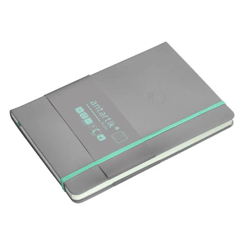 CUADERNO CON GOMILLA ANTARTIK NOTES TAPA DURA A5 HOJAS RAYAS GRIS Y TURQUESA 100 HOJAS 80 GR FSC
