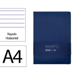CUADERNO CON GOMILLA ANTARTIK NOTES TAPA DURA A4 HOJAS RAYAS AZUL MARINO 100 HOJAS 80 GR FSC