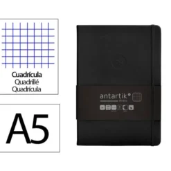 CUADERNO CON GOMILLA ANTARTIK NOTES TAPA DURA A5 HOJAS CUADRICULA NEGRO 100 HOJAS 80 GR FSC