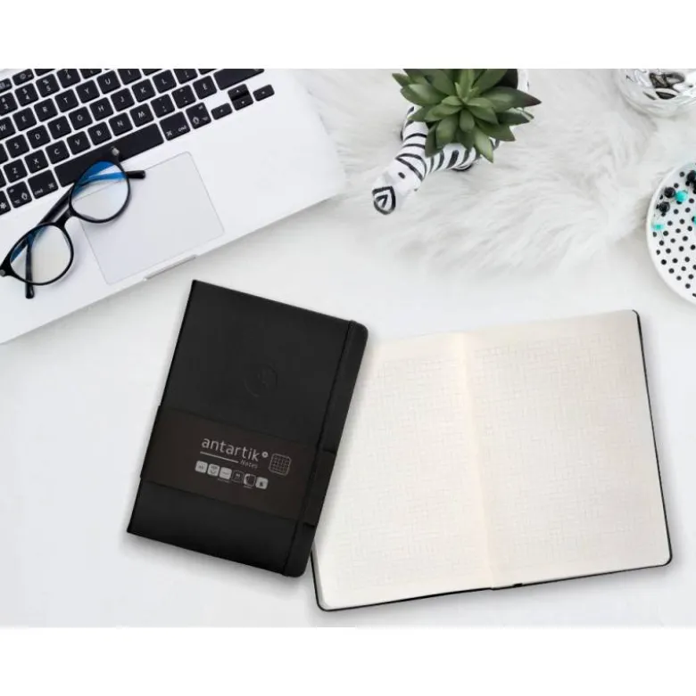 CUADERNO CON GOMILLA ANTARTIK NOTES TAPA DURA A5 HOJAS CUADRICULA NEGRO 100 HOJAS 80 GR FSC