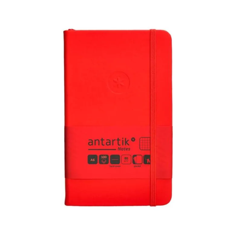 CUADERNO CON GOMILLA ANTARTIK NOTES TAPA DURA A6 HOJAS CUADRICULA ROJO 100 HOJAS 80 GR FSC