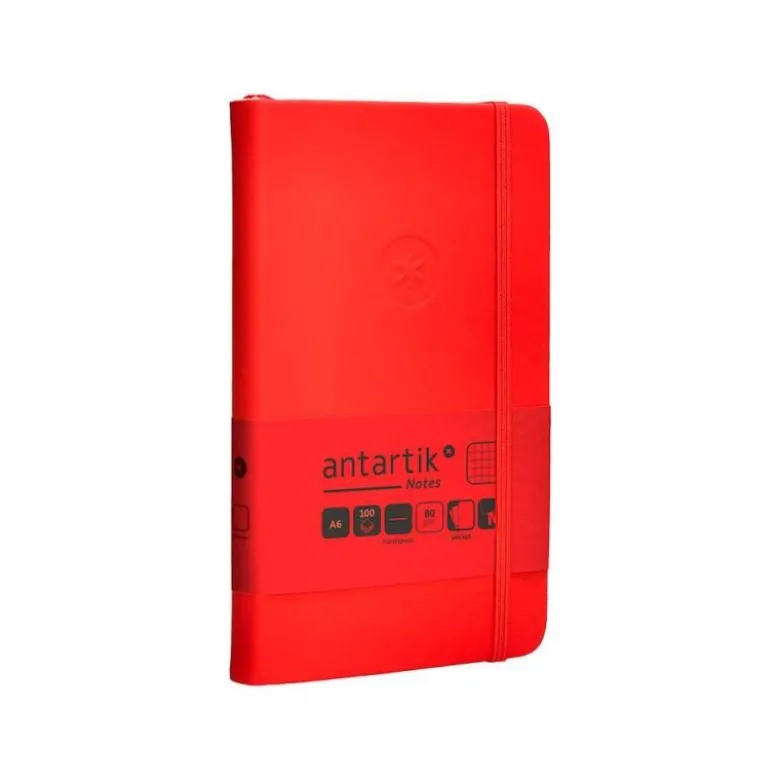 CUADERNO CON GOMILLA ANTARTIK NOTES TAPA DURA A6 HOJAS CUADRICULA ROJO 100 HOJAS 80 GR FSC