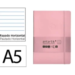 CUADERNO CON GOMILLA ANTARTIK NOTES TAPA BLANDA A5 HOJAS RAYAS ROSA PASTEL 80 HOJAS 80 GR FSC