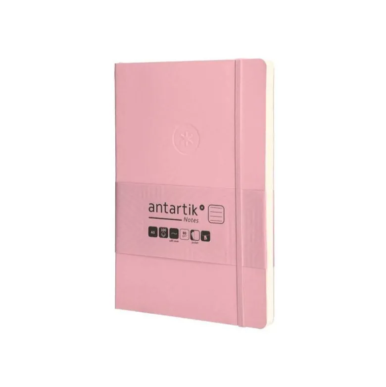 CUADERNO CON GOMILLA ANTARTIK NOTES TAPA BLANDA A5 HOJAS RAYAS ROSA PASTEL 80 HOJAS 80 GR FSC