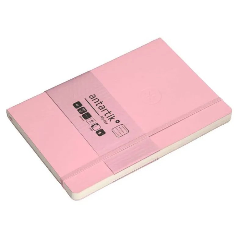 CUADERNO CON GOMILLA ANTARTIK NOTES TAPA BLANDA A5 HOJAS RAYAS ROSA PASTEL 80 HOJAS 80 GR FSC
