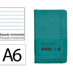 CUADERNO CON GOMILLA ANTARTIK NOTES TAPA DURA A6 HOJAS RAYAS VERDE AGUAMARINA 100 HOJAS 80 GR FSC