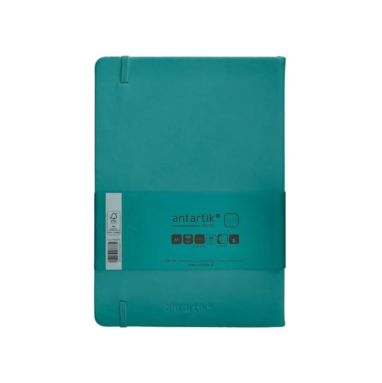CUADERNO CON GOMILLA ANTARTIK NOTES TAPA DURA A5 HOJAS PUNTOS VERDE AGUAMARINA 100 HOJAS 80 GR FSC