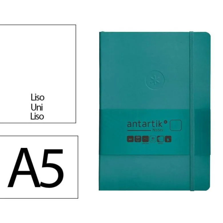 CUADERNO CON GOMILLA ANTARTIK NOTES TAPA BLANDA A5 HOJAS LISAS VERDE AGUAMARINA 80 HOJAS 80 GR FSC