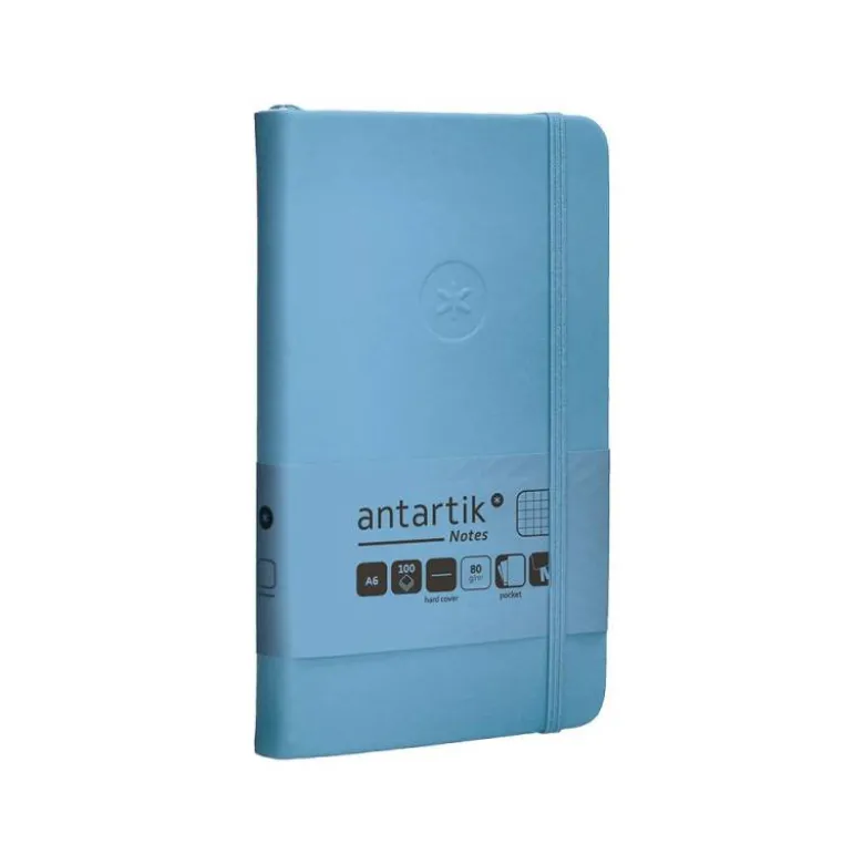 CUADERNO CON GOMILLA ANTARTIK NOTES TAPA DURA A6 HOJAS CUADRICULA AZUL CLARO 100 HOJAS 80 GR FSC