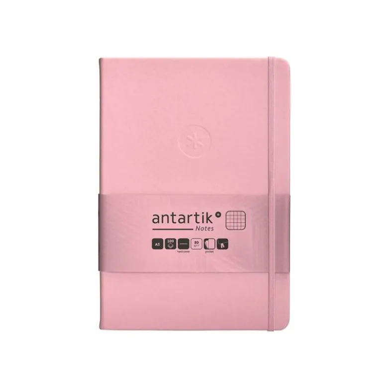 CUADERNO CON GOMILLA ANTARTIK NOTES TAPA DURA A5 HOJAS CUADRICULA ROSA PASTEL 100 HOJAS 80 GR FSC