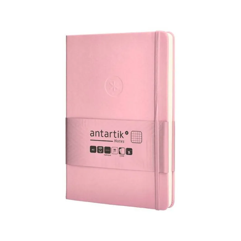 CUADERNO CON GOMILLA ANTARTIK NOTES TAPA DURA A5 HOJAS CUADRICULA ROSA PASTEL 100 HOJAS 80 GR FSC