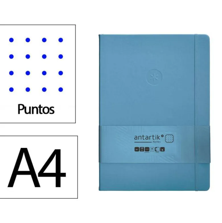CUADERNO CON GOMILLA ANTARTIK NOTES TAPA DURA A4 HOJAS PUNTOS AZUL CLARO 100 HOJAS 80 GR FSC