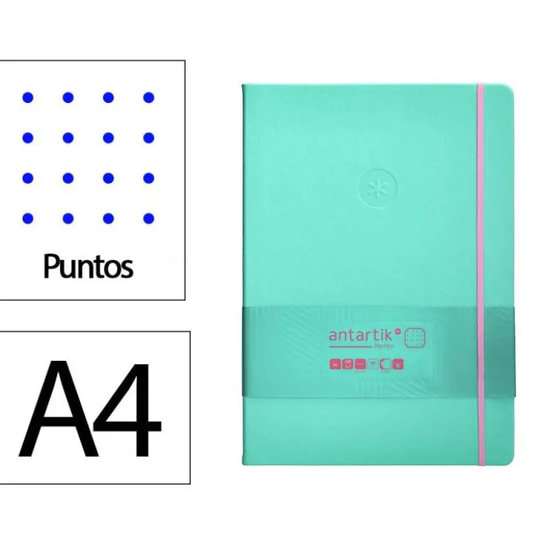 CUADERNO CON GOMILLA ANTARTIK NOTES TAPA DURA A4 HOJAS PUNTOS ROSA Y TURQUESA 100 HOJAS 80 GR FSC