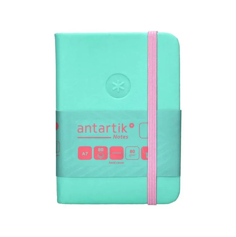 CUADERNO CON GOMILLA ANTARTIK NOTES TAPA DURA A7 HOJAS LISAS ROSA Y TURQUESA 80 HOJAS 80 GR FSC