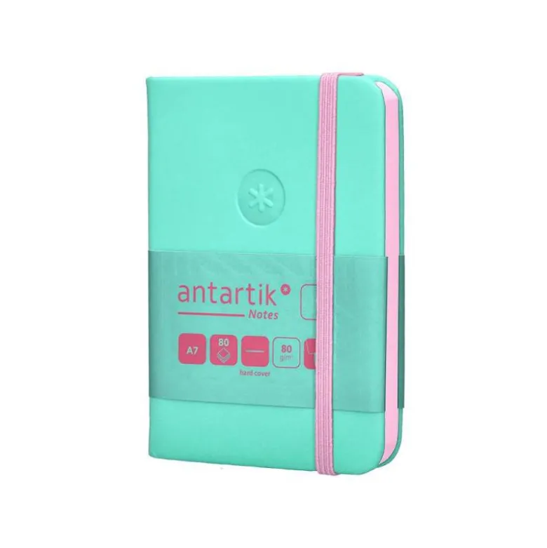 CUADERNO CON GOMILLA ANTARTIK NOTES TAPA DURA A7 HOJAS LISAS ROSA Y TURQUESA 80 HOJAS 80 GR FSC
