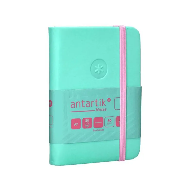 CUADERNO CON GOMILLA ANTARTIK NOTES TAPA DURA A7 HOJAS LISAS ROSA Y TURQUESA 80 HOJAS 80 GR FSC