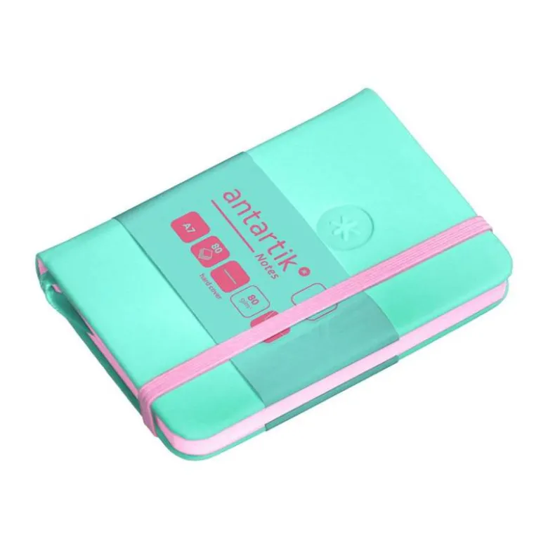 CUADERNO CON GOMILLA ANTARTIK NOTES TAPA DURA A7 HOJAS LISAS ROSA Y TURQUESA 80 HOJAS 80 GR FSC