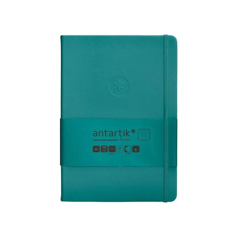 CUADERNO CON GOMILLA ANTARTIK NOTES TAPA DURA A5 HOJAS RAYAS VERDE AGUAMARINA 100 HOJAS 80 GR FSC