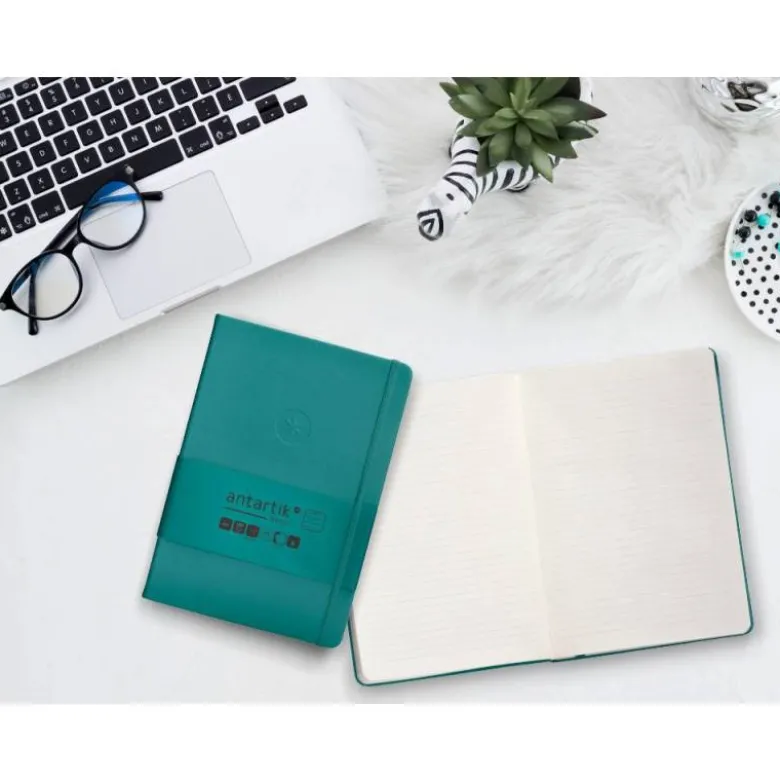 CUADERNO CON GOMILLA ANTARTIK NOTES TAPA DURA A5 HOJAS RAYAS VERDE AGUAMARINA 100 HOJAS 80 GR FSC