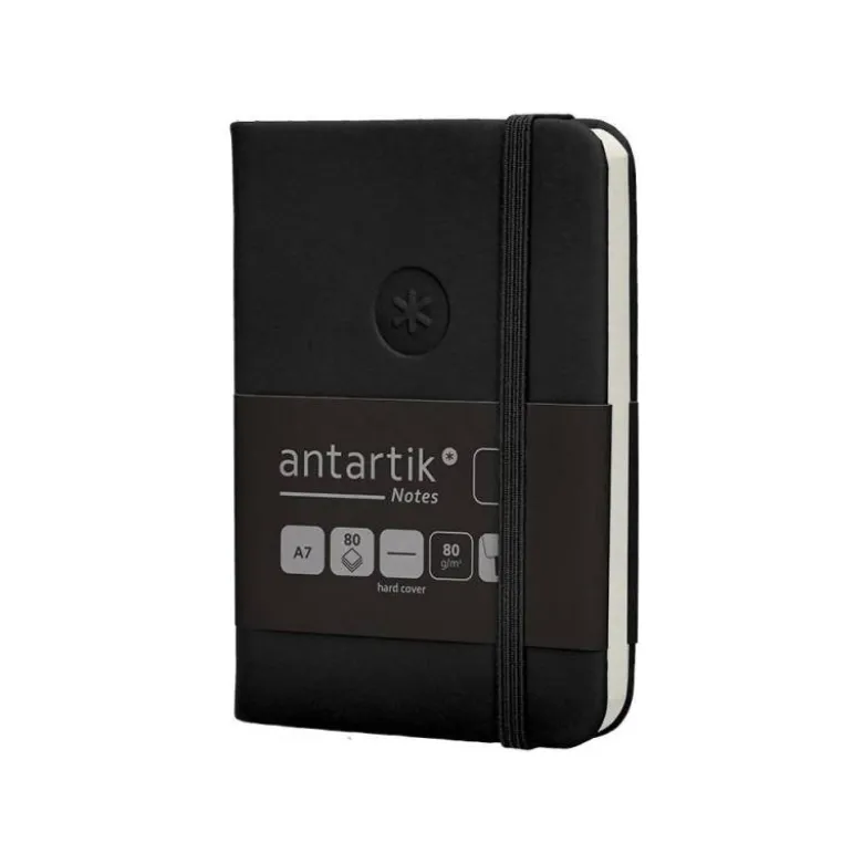 CUADERNO CON GOMILLA ANTARTIK NOTES TAPA DURA A7 HOJAS LISAS NEGRO 80 HOJAS 80 GR FSC