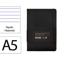 CUADERNO CON GOMILLA ANTARTIK NOTES TAPA DURA A5 HOJAS RAYAS NEGRO 100 HOJAS 80 GR FSC