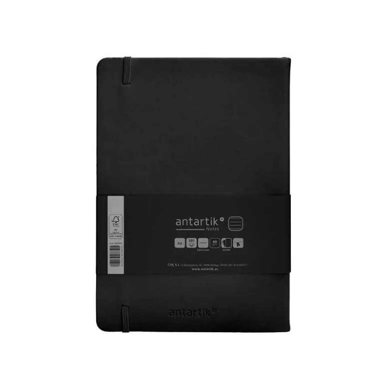 CUADERNO CON GOMILLA ANTARTIK NOTES TAPA DURA A5 HOJAS RAYAS NEGRO 100 HOJAS 80 GR FSC