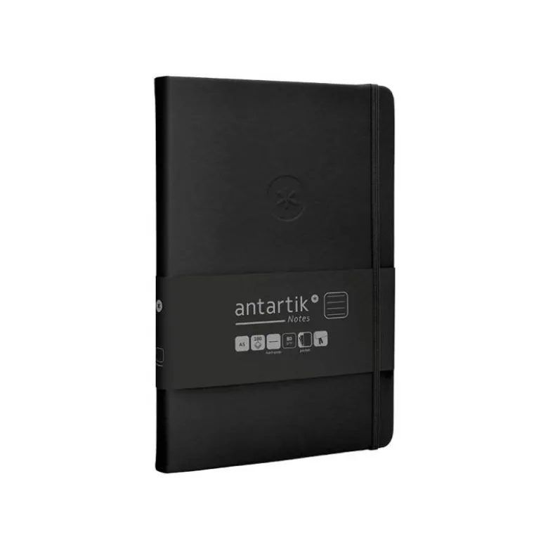 CUADERNO CON GOMILLA ANTARTIK NOTES TAPA DURA A5 HOJAS RAYAS NEGRO 100 HOJAS 80 GR FSC