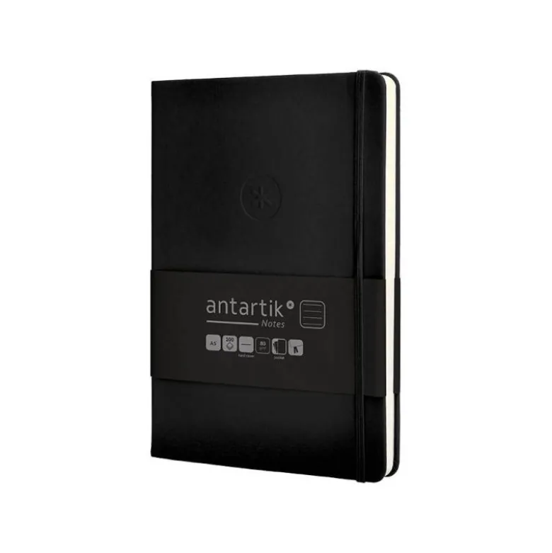 CUADERNO CON GOMILLA ANTARTIK NOTES TAPA DURA A5 HOJAS RAYAS NEGRO 100 HOJAS 80 GR FSC